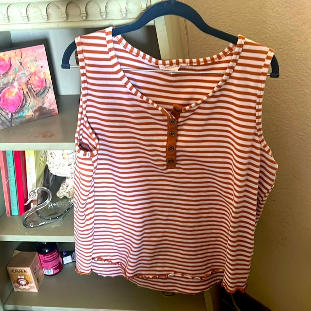 Brown and white ribbed top
